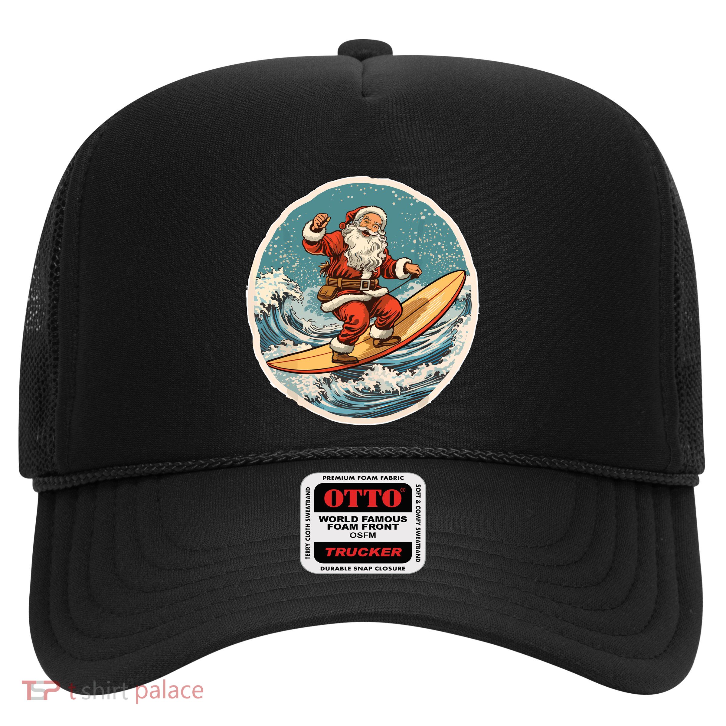 Surfing Santa On Surfboard Christmas In July Summer Surf Trucker Hat