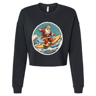 Surfing Santa On Surfboard Christmas In July Summer Surf Cropped Pullover Crew
