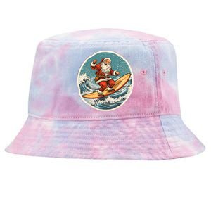 Surfing Santa On Surfboard Christmas In July Summer Surf Tie-Dyed Bucket Hat