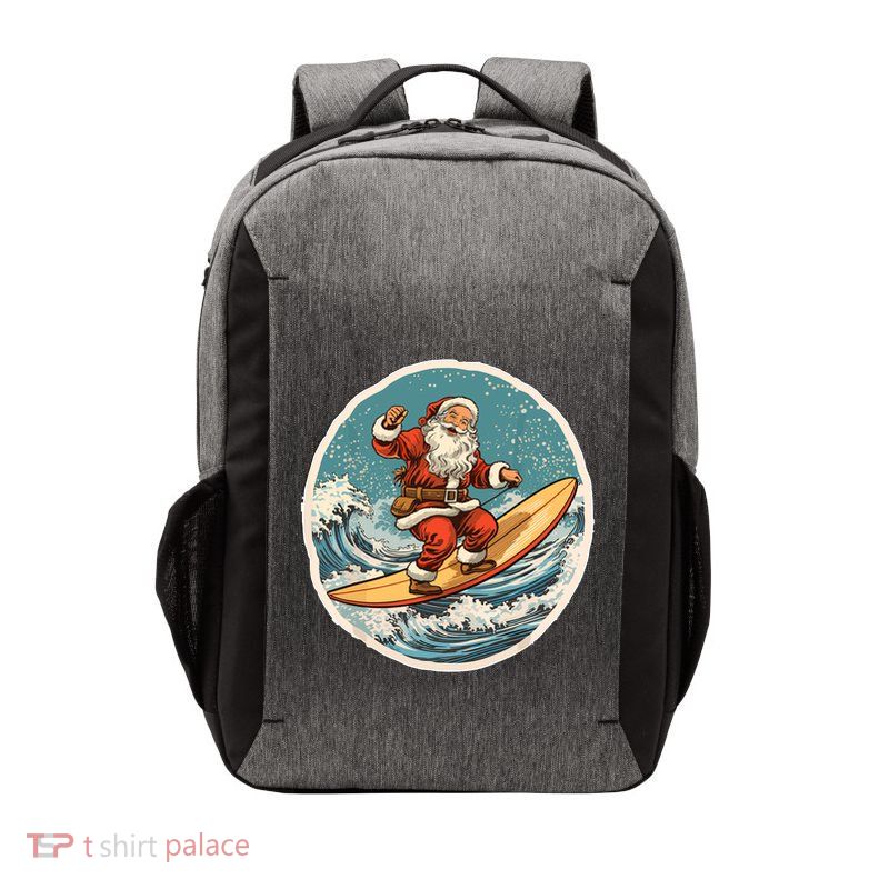Surfing Santa On Surfboard Christmas In July Summer Surf Vector Backpack