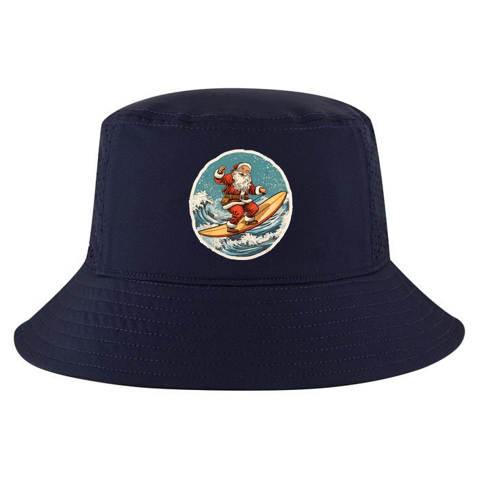 Surfing Santa On Surfboard Christmas In July Summer Surf Cool Comfort Performance Bucket Hat