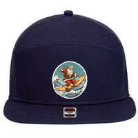Surfing Santa On Surfboard Christmas In July Summer Surf 7 Panel Mesh Trucker Snapback Hat