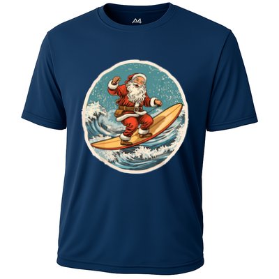Surfing Santa On Surfboard Christmas In July Summer Surf Performance Shirt
