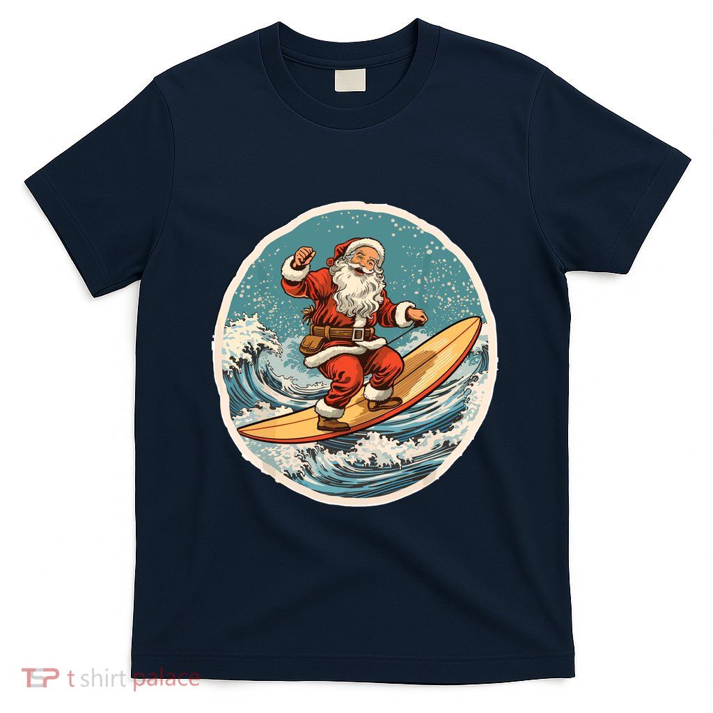 Surfing Santa On Surfboard Christmas In July Summer Surf T-Shirt