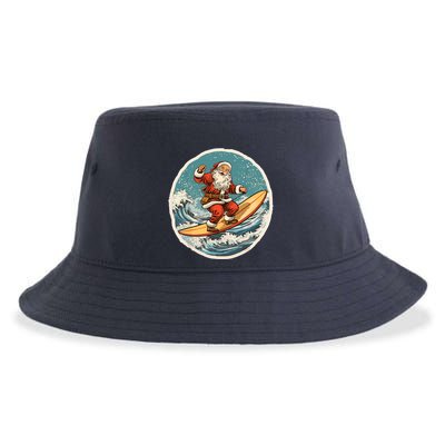 Surfing Santa On Surfboard Christmas In July Summer Surf Sustainable Bucket Hat