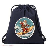 Surfing Santa On Surfboard Christmas In July Summer Surf Drawstring Bag