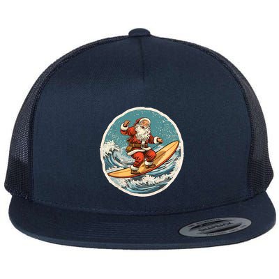 Surfing Santa On Surfboard Christmas In July Summer Surf Flatbill Hat