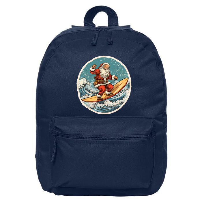 Surfing Santa On Surfboard Christmas In July Summer Surf 16 in Basic Backpack