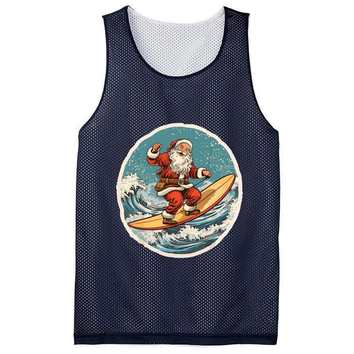 Surfing Santa On Surfboard Christmas In July Summer Surf Mesh Reversible Basketball Jersey Tank