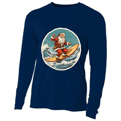 Surfing Santa On Surfboard Christmas In July Summer Surf Cooling Performance Long Sleeve Crew