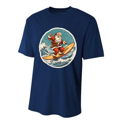 Surfing Santa On Surfboard Christmas In July Summer Surf Performance Sprint T-Shirt