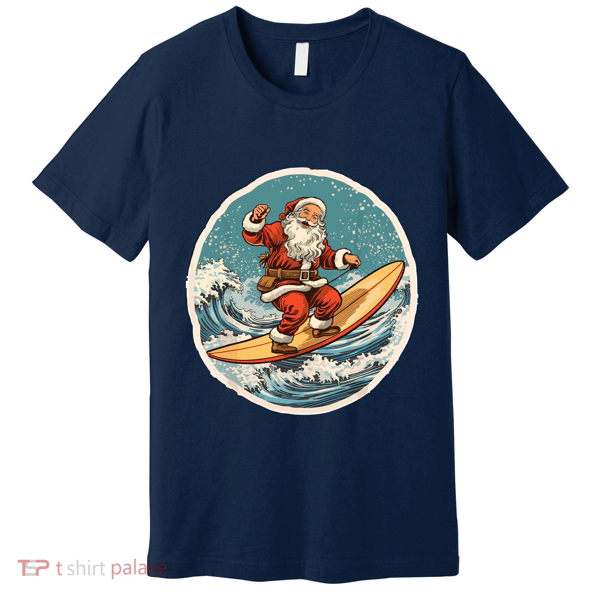 Surfing Santa On Surfboard Christmas In July Summer Surf Premium T-Shirt