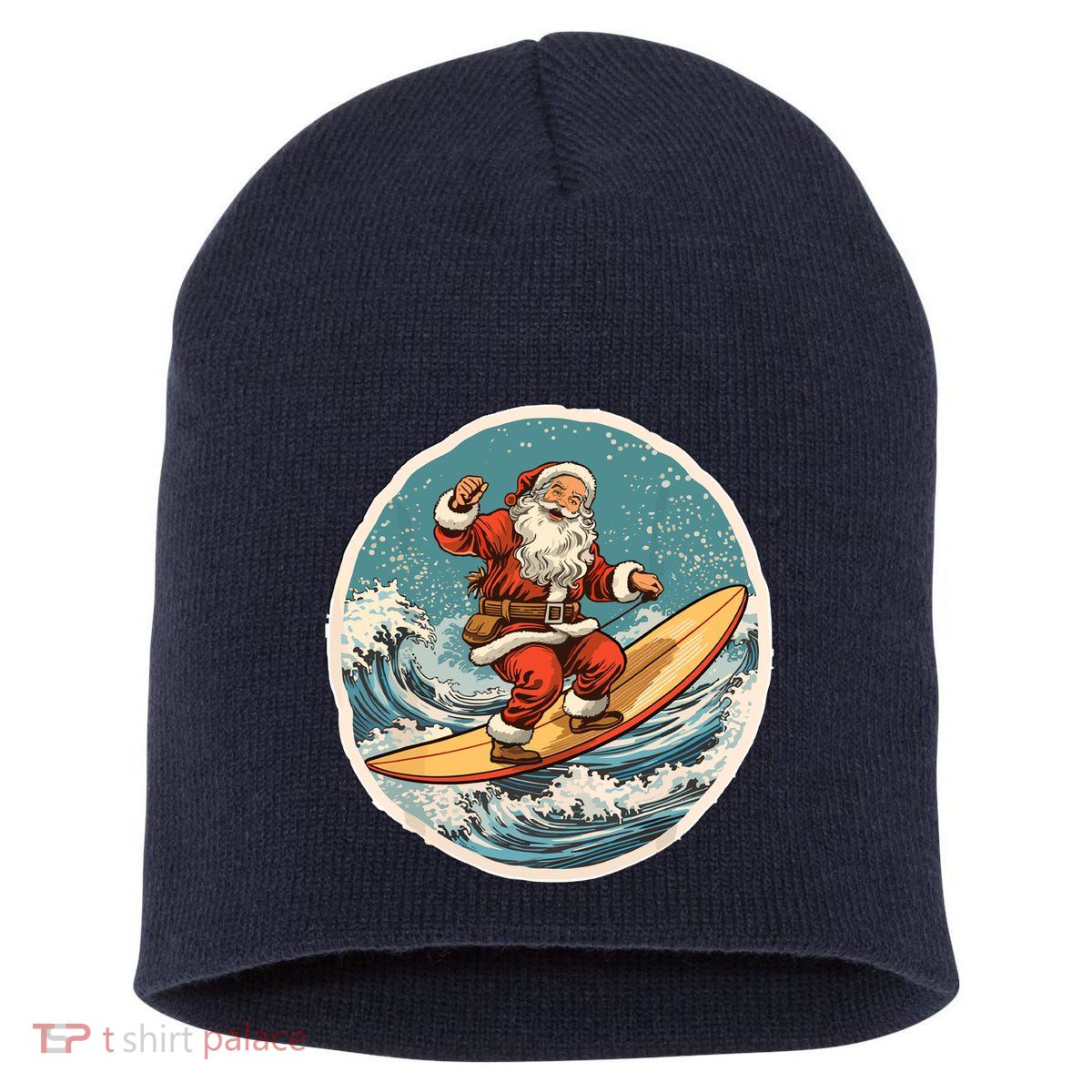 Surfing Santa On Surfboard Christmas In July Summer Surf Short Acrylic Beanie