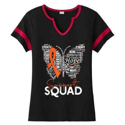 Support Squad Orange Ribbon Leukemia Blood Cancer Awareness Ladies Halftime Notch Neck Tee