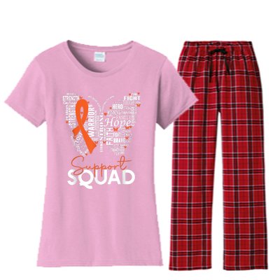 Support Squad Orange Ribbon Leukemia Blood Cancer Awareness Women's Flannel Pajama Set