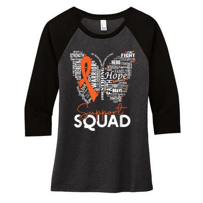 Support Squad Orange Ribbon Leukemia Blood Cancer Awareness Women's Tri-Blend 3/4-Sleeve Raglan Shirt