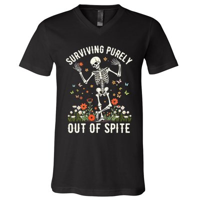 Skeleton Surviving Out Of Spite Alive Out Of Spite V-Neck T-Shirt