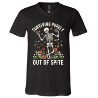 Skeleton Surviving Out Of Spite Alive Out Of Spite V-Neck T-Shirt