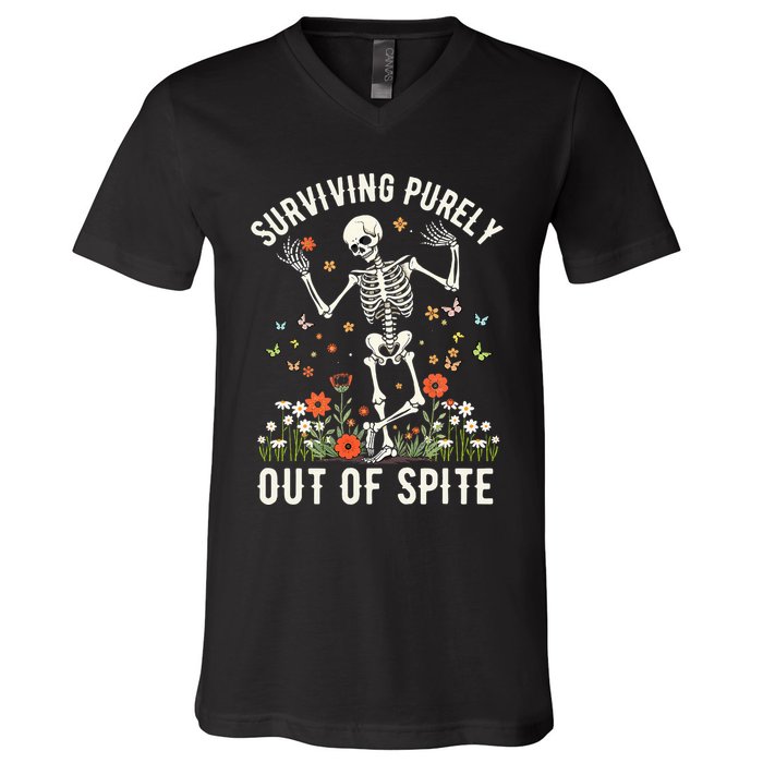 Skeleton Surviving Out Of Spite Alive Out Of Spite V-Neck T-Shirt
