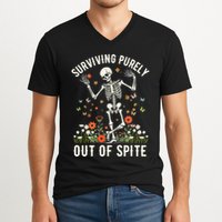 Skeleton Surviving Out Of Spite Alive Out Of Spite V-Neck T-Shirt