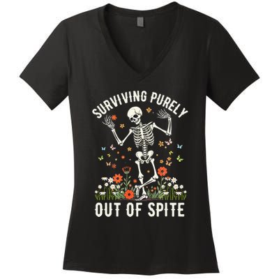 Skeleton Surviving Out Of Spite Alive Out Of Spite Women's V-Neck T-Shirt