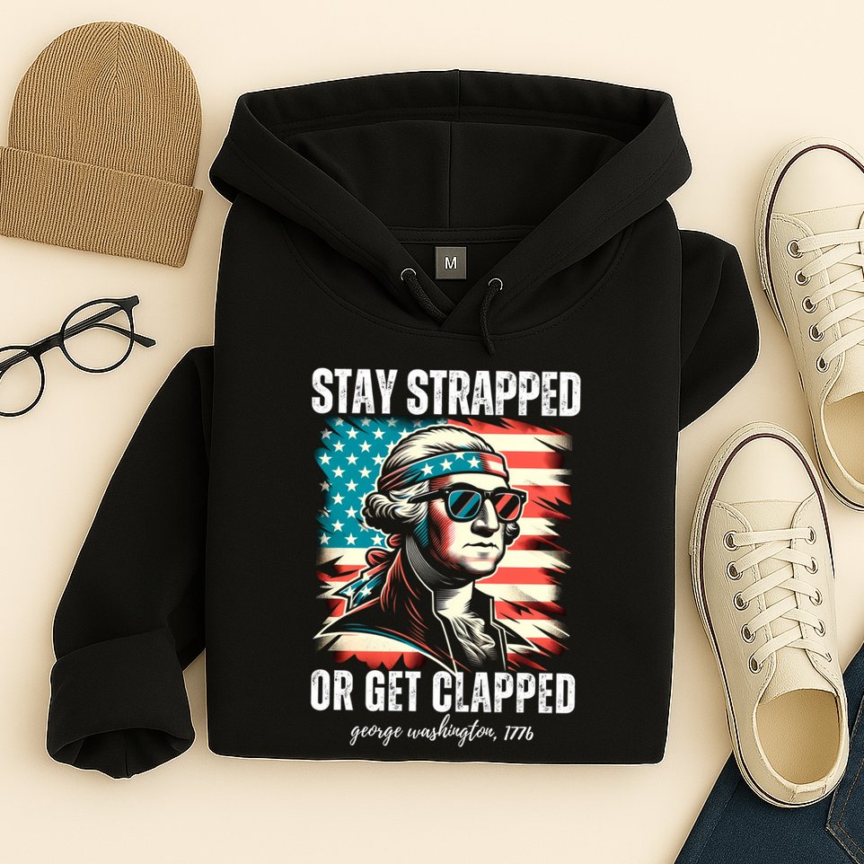 Stay Strapped Or Get Clapped George Washington 1776 Hoodie
