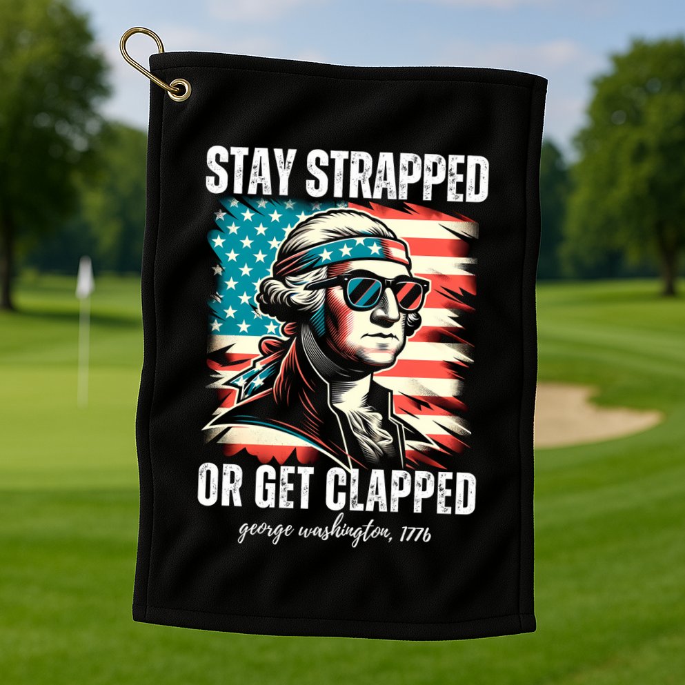 Stay Strapped Or Get Clapped George Washington 1776 Golf Towel