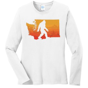 Squatchington State Of Washington Bigfoot Believer Graphic Ladies Long Sleeve Shirt