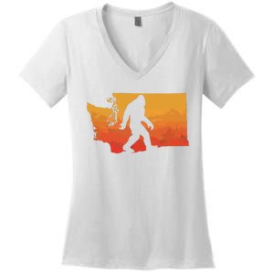 Squatchington State Of Washington Bigfoot Believer Graphic Women's V-Neck T-Shirt