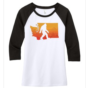 Squatchington State Of Washington Bigfoot Believer Graphic Women's Tri-Blend 3/4-Sleeve Raglan Shirt