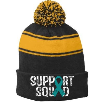 Support Squad Ovarian Cancer Awareness Stripe Pom Pom Beanie