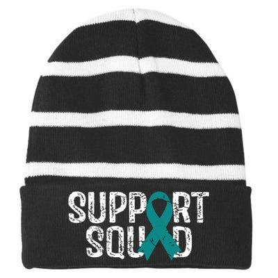 Support Squad Ovarian Cancer Awareness Striped Beanie with Solid Band