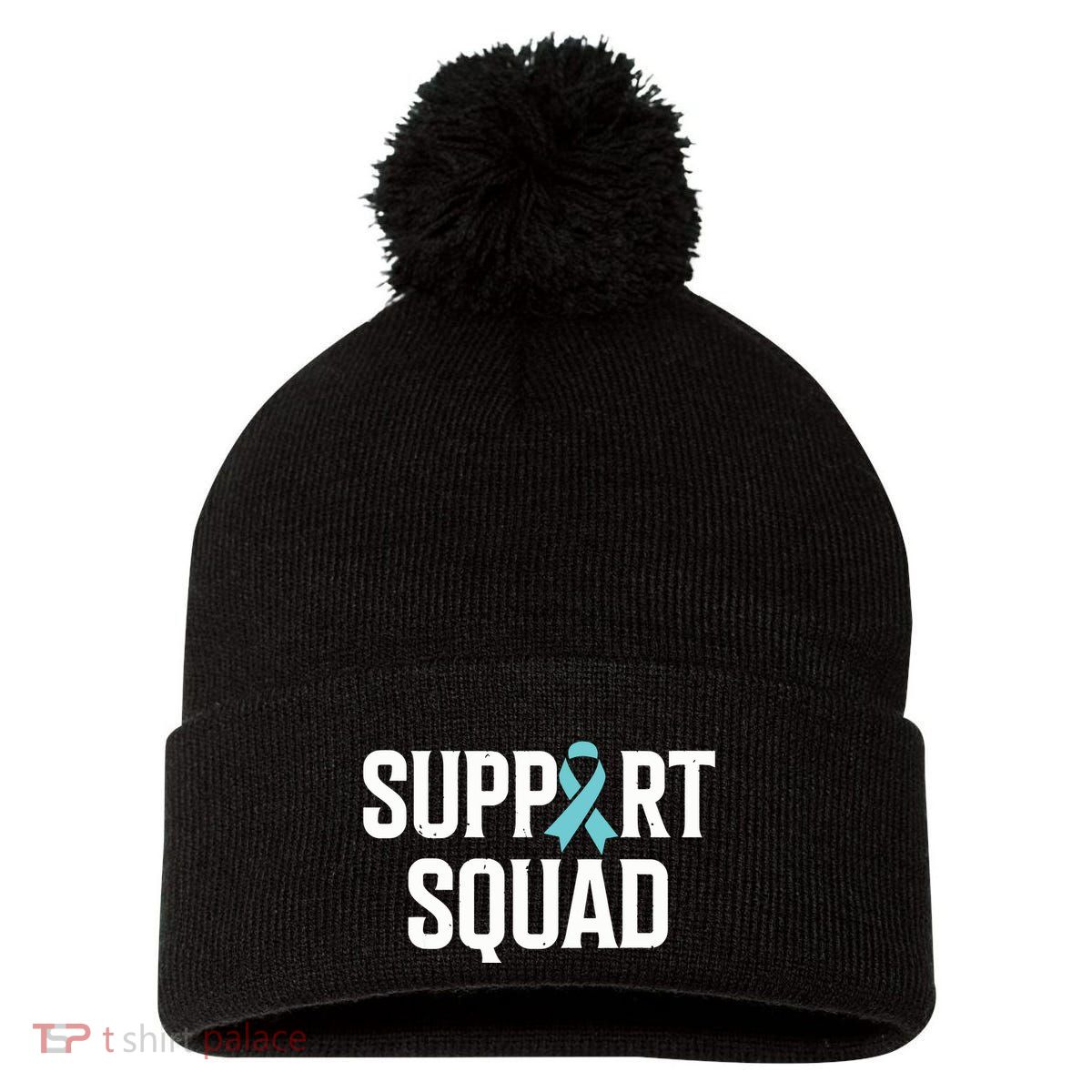 Support Squad Ovarian Cancer Raise Ovarian Cancer Awareness Pom Pom 12in Knit Beanie