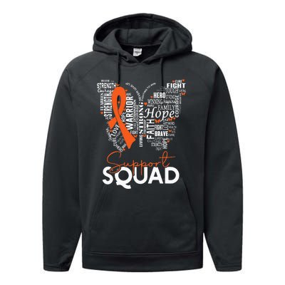 Support Squad Orange Ribbon Leukemia Blood Cancer Awareness Performance Fleece Hoodie