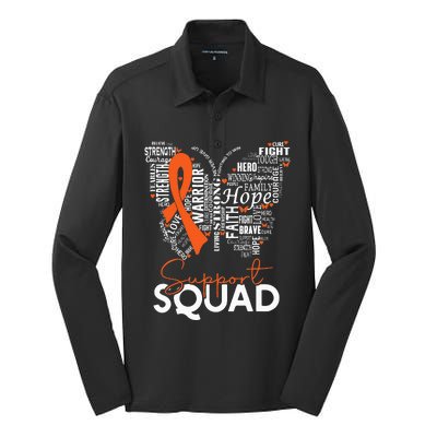 Support Squad Orange Ribbon Leukemia Blood Cancer Awareness Silk Touch Performance Long Sleeve Polo