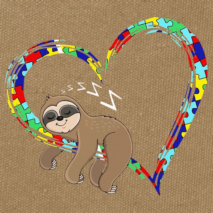 Sloth Sleep On Heart Puzzle Sloth Lover Autism Awareness Cotton Canvas Backpack