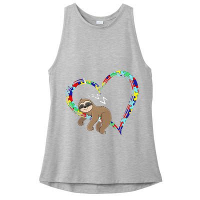 Sloth Sleep On Heart Puzzle Sloth Lover Autism Awareness Ladies PosiCharge Tri-Blend Wicking Tank