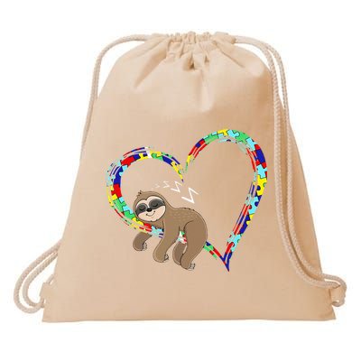 Sloth Sleep On Heart Puzzle Sloth Lover Autism Awareness Drawstring Bag
