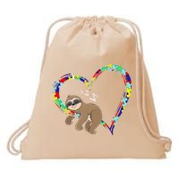 Sloth Sleep On Heart Puzzle Sloth Lover Autism Awareness Drawstring Bag