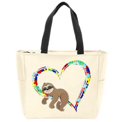 Sloth Sleep On Heart Puzzle Sloth Lover Autism Awareness Zip Tote Bag