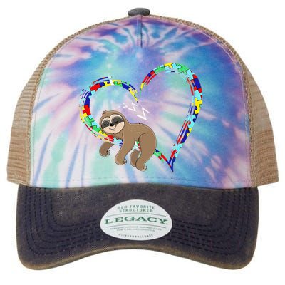 Sloth Sleep On Heart Puzzle Sloth Lover Autism Awareness Legacy Tie Dye Trucker Hat