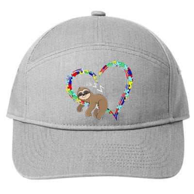 Sloth Sleep On Heart Puzzle Sloth Lover Autism Awareness 7-Panel Snapback Hat