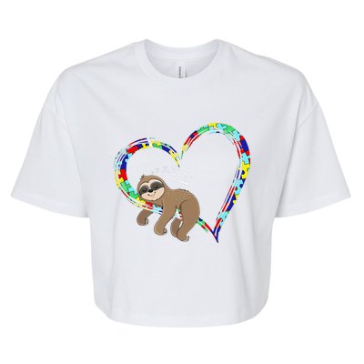 Sloth Sleep On Heart Puzzle Sloth Lover Autism Awareness Bella+Canvas Jersey Crop Tee