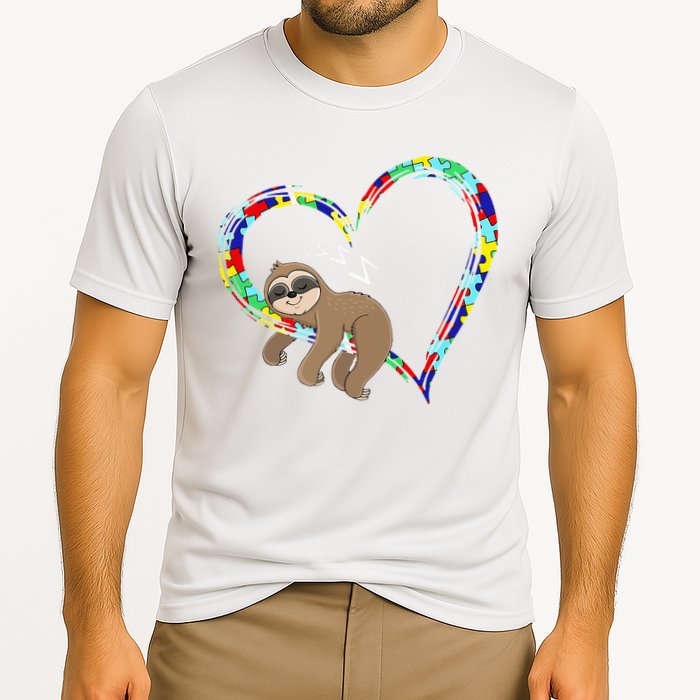 Sloth Sleep On Heart Puzzle Sloth Lover Autism Awareness Performance Shirt