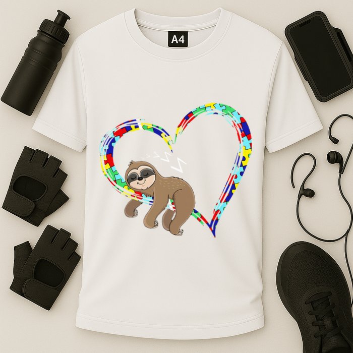 Sloth Sleep On Heart Puzzle Sloth Lover Autism Awareness Performance Shirt