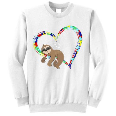Sloth Sleep On Heart Puzzle Sloth Lover Autism Awareness Sweatshirt