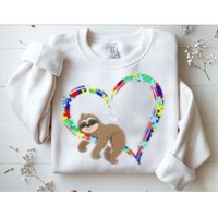 Sloth Sleep On Heart Puzzle Sloth Lover Autism Awareness Sweatshirt