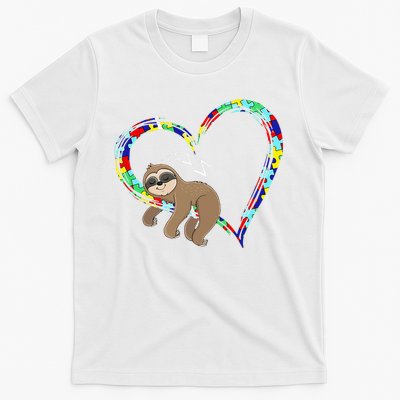 Sloth Sleep On Heart Puzzle Sloth Lover Autism Awareness T-Shirt