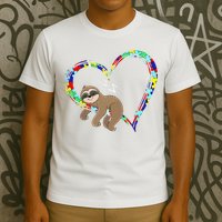 Sloth Sleep On Heart Puzzle Sloth Lover Autism Awareness T-Shirt