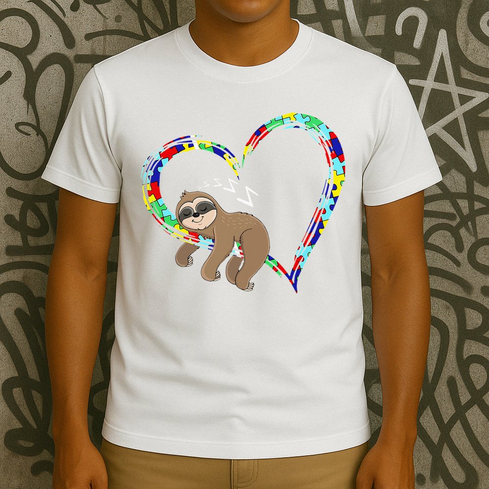 Sloth Sleep On Heart Puzzle Sloth Lover Autism Awareness T-Shirt